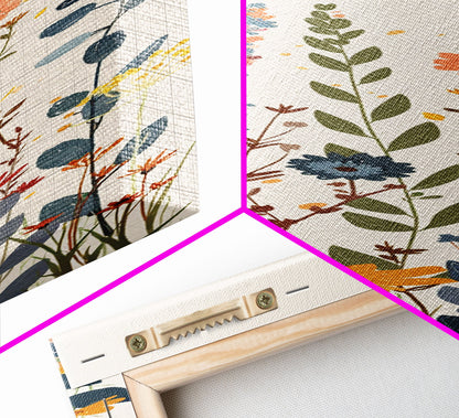 Colorful Wildflowers Whimsical Arrangement Set Against Light Background Tall Framed Canvas Print Brightening Any Space