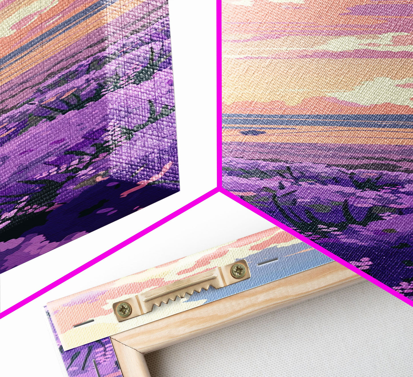 Expansive Lavender Field Beneath a Dramatic Cloudy Sky in Warm Pastel Hues Ukiyo-e Art Japanese Framed Canvas Print Skinny Tall Art