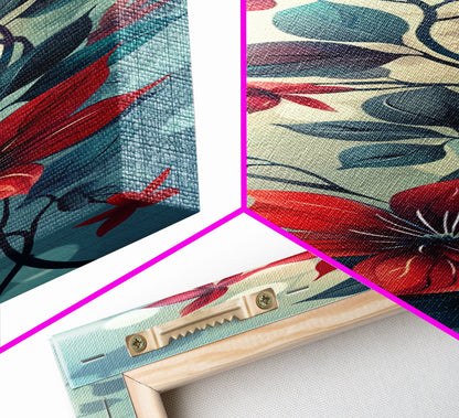 Canvas Print Vibrant Red Clematis Flowers Against Dreamy Background, Perfect For Botanical Wall Art