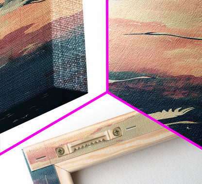 Ukiyo-e Art, Tall Art, Skinny Art, Japanese Style Art, Cranes In Flight Wood Block Print Framed Canvas Print