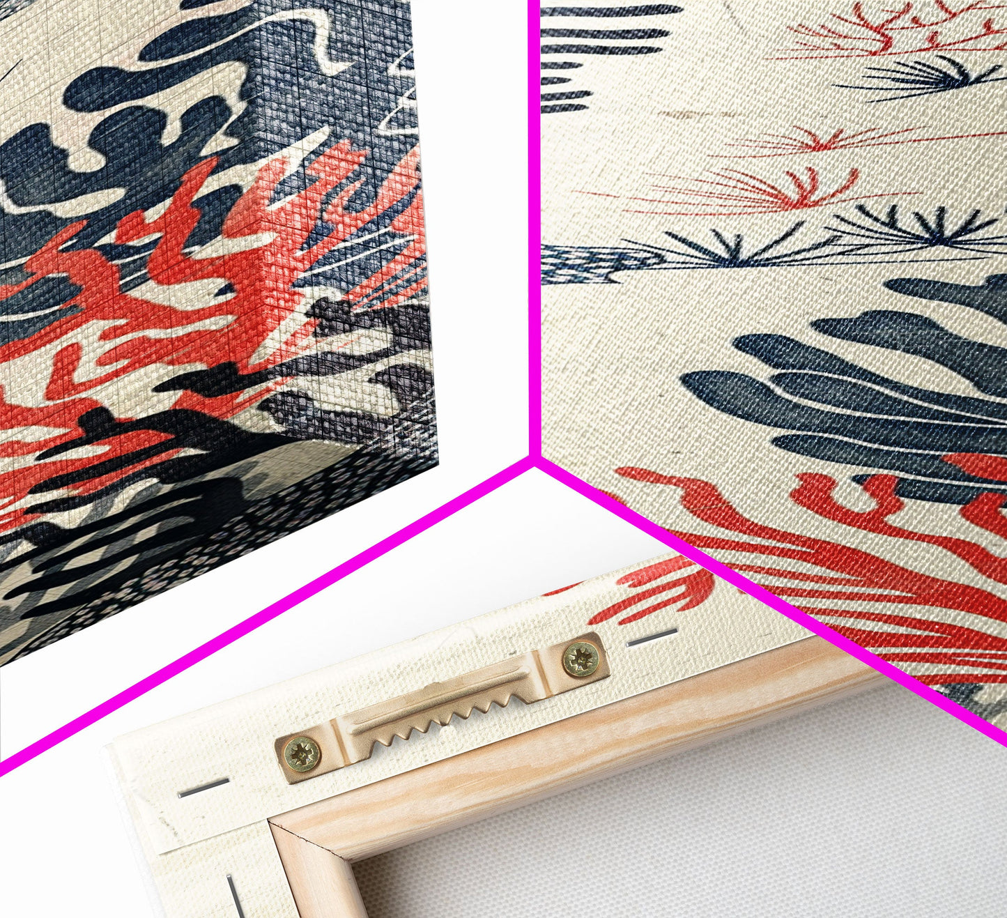 Skinny Art, Tall Art, Japanese Style Art, Coral Reef Wood Block Print Framed Canvas Print Ukiyo-e Art