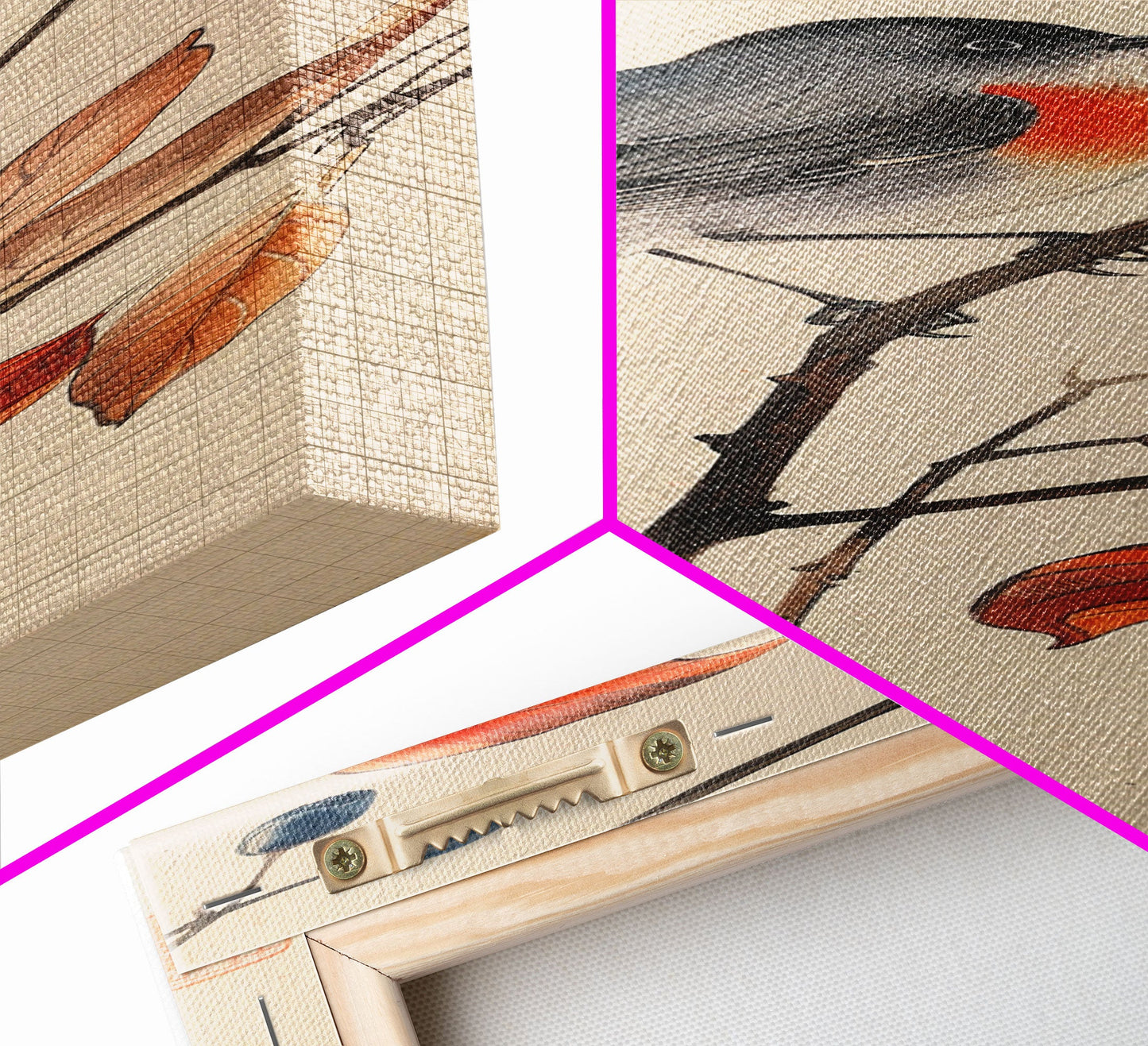 Songbird Perched On Branch With Autumn Leaves Skinny Art Wood Block Print Framed Canvas Print