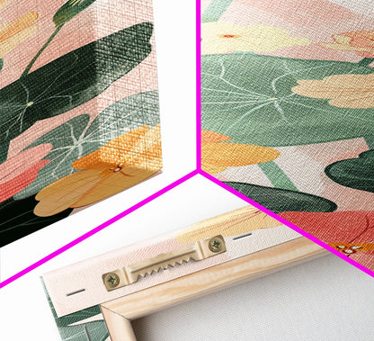 Bright And Colorful Nasturtium Flowers Ukiyo-e Style Tall Skinny Wood Block Japanese Art Framed Canvas Print