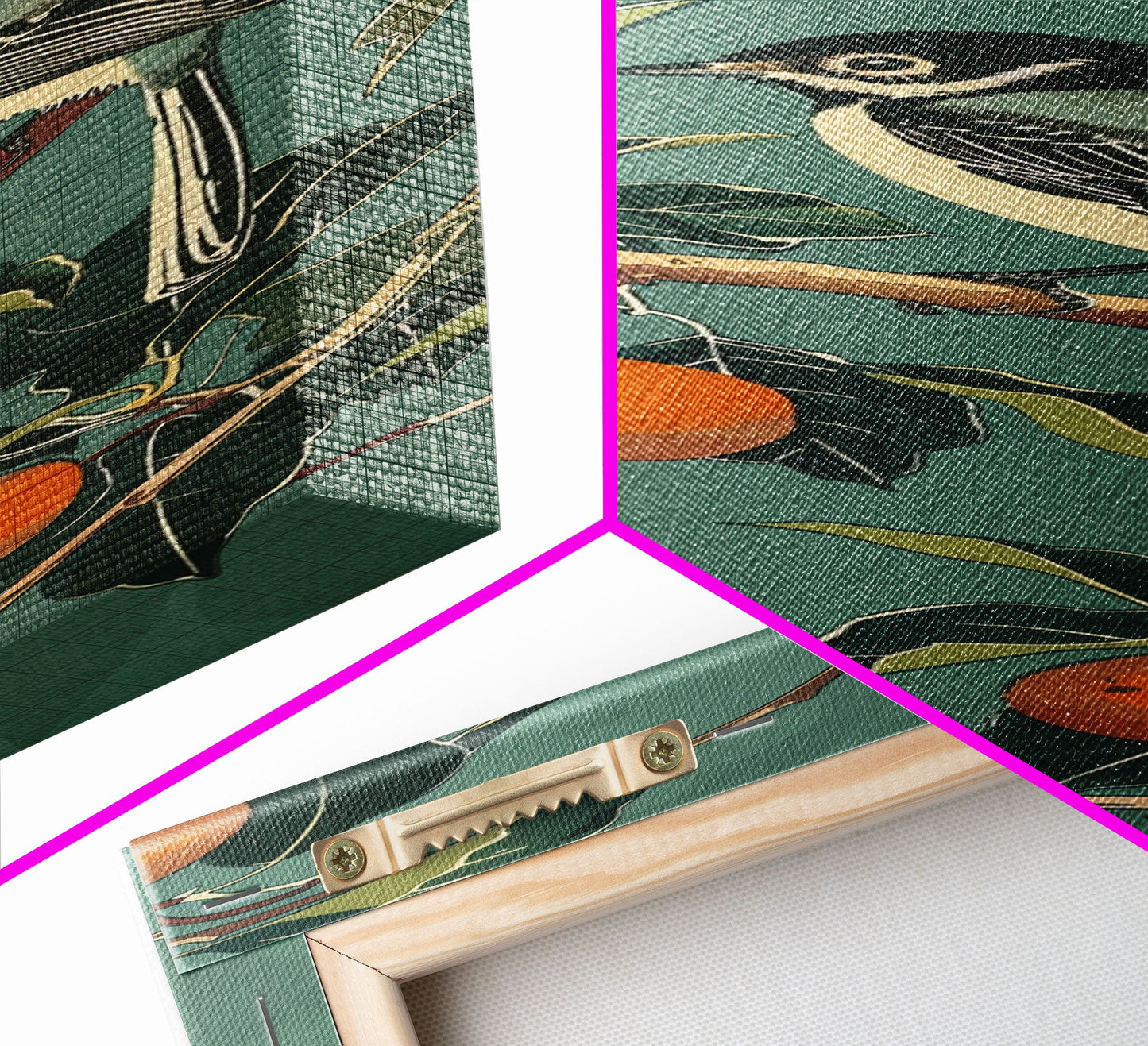 Elegant Bird Among Persimmons On A Green Canvas, Skinny Wall Art With Framed Canvas Print In Japanese Style Art For Feng Shui Decor