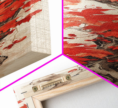 Striking Red Leaves And Berries On A Gnarled Tree, Tall Skinny Canvas Print For Feng Shui-Inspired Wall Art, Japanese Style Art