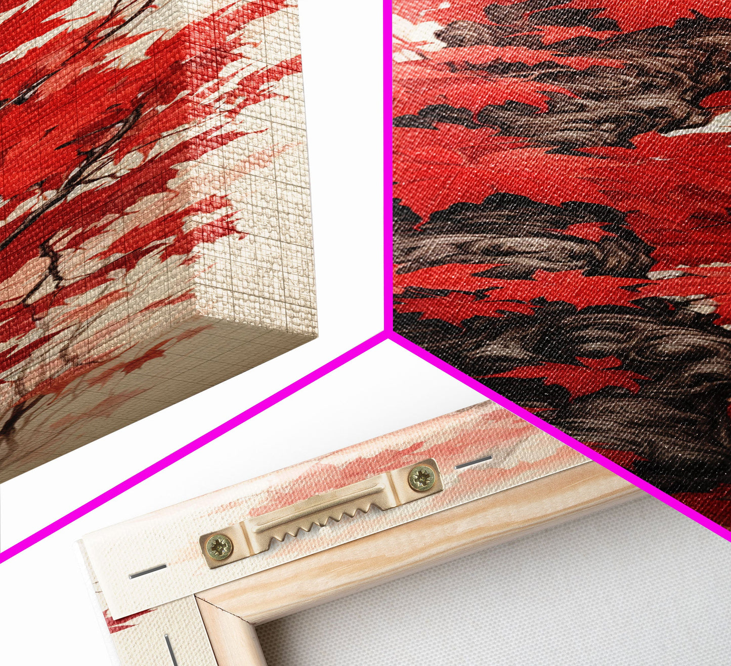 Skinny Art Tall Art Framed Canvas Print Japanese Style Art Wood Block Print Red Maple Leaves Tree Trunk Ukiyo-e Feng Shui Wall Art