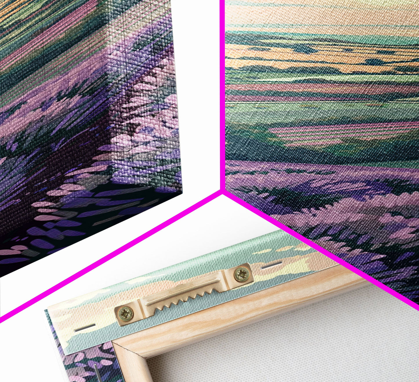 Lavender Fields With Rolling Hills - Skinny Art Tall Art Framed Canvas Print Japanese Style Art Ukiyo-e Art