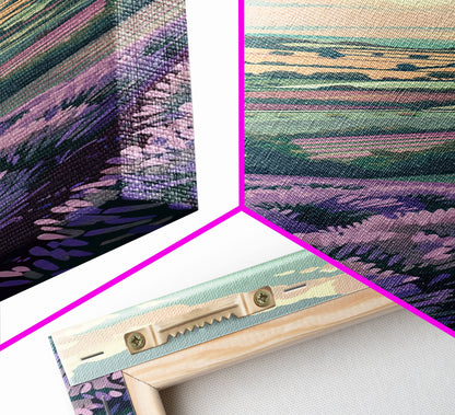 Lavender Fields With Rolling Hills - Skinny Art Tall Art Framed Canvas Print Japanese Style Art Ukiyo-e Art