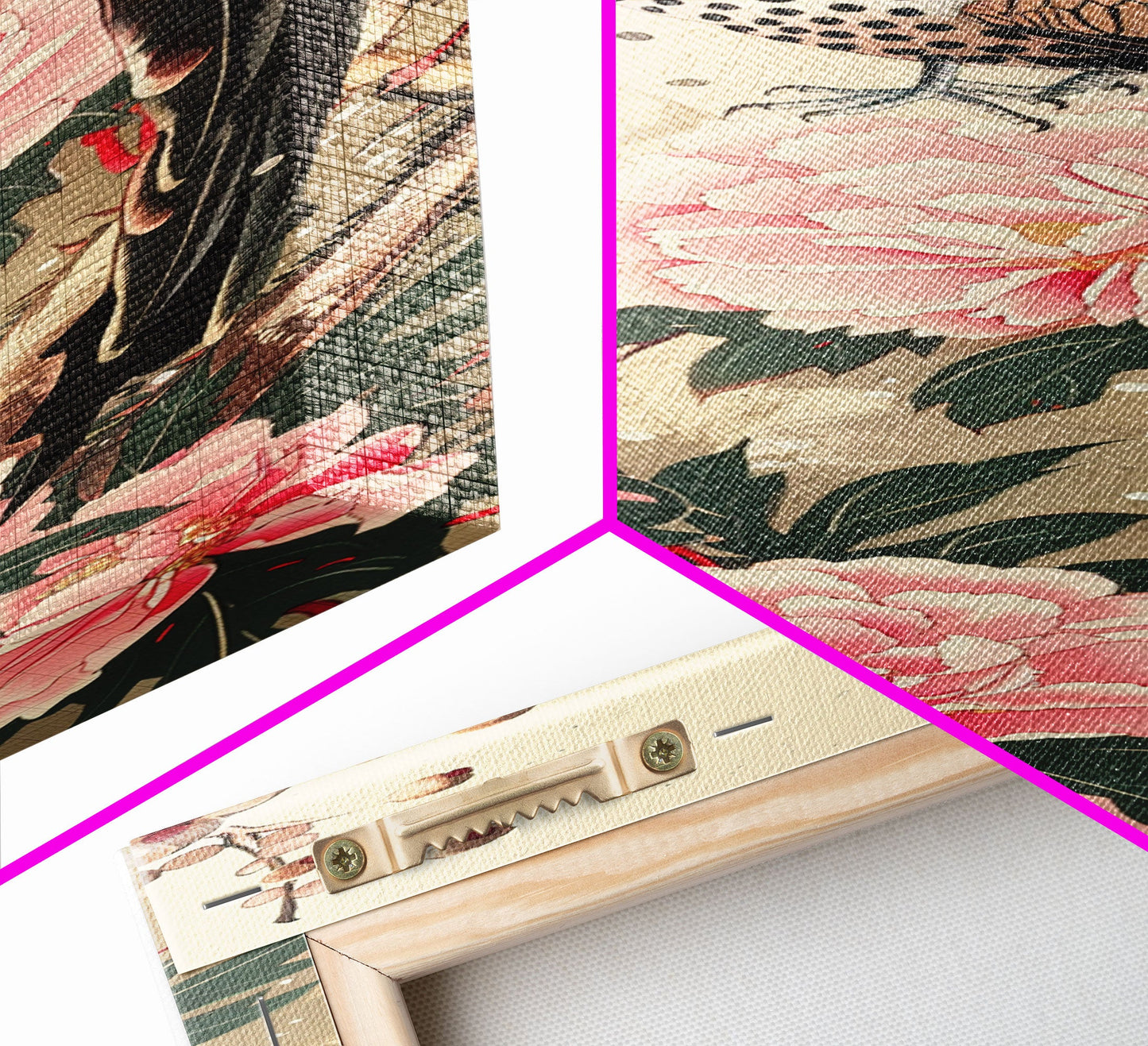 Majestic Pheasant Among Blossoms And Red Berries In Traditional Ukiyo-e Art Framed Canvas Print Japanese Style Skinny Art Tall Art