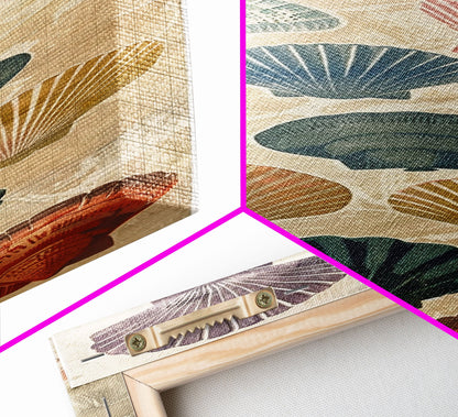 Colorful Shells On Textured Background Skinny Art Wood Block Print Japanese Style Art Framed Canvas Print Tall Art Ukiyo-e Art
