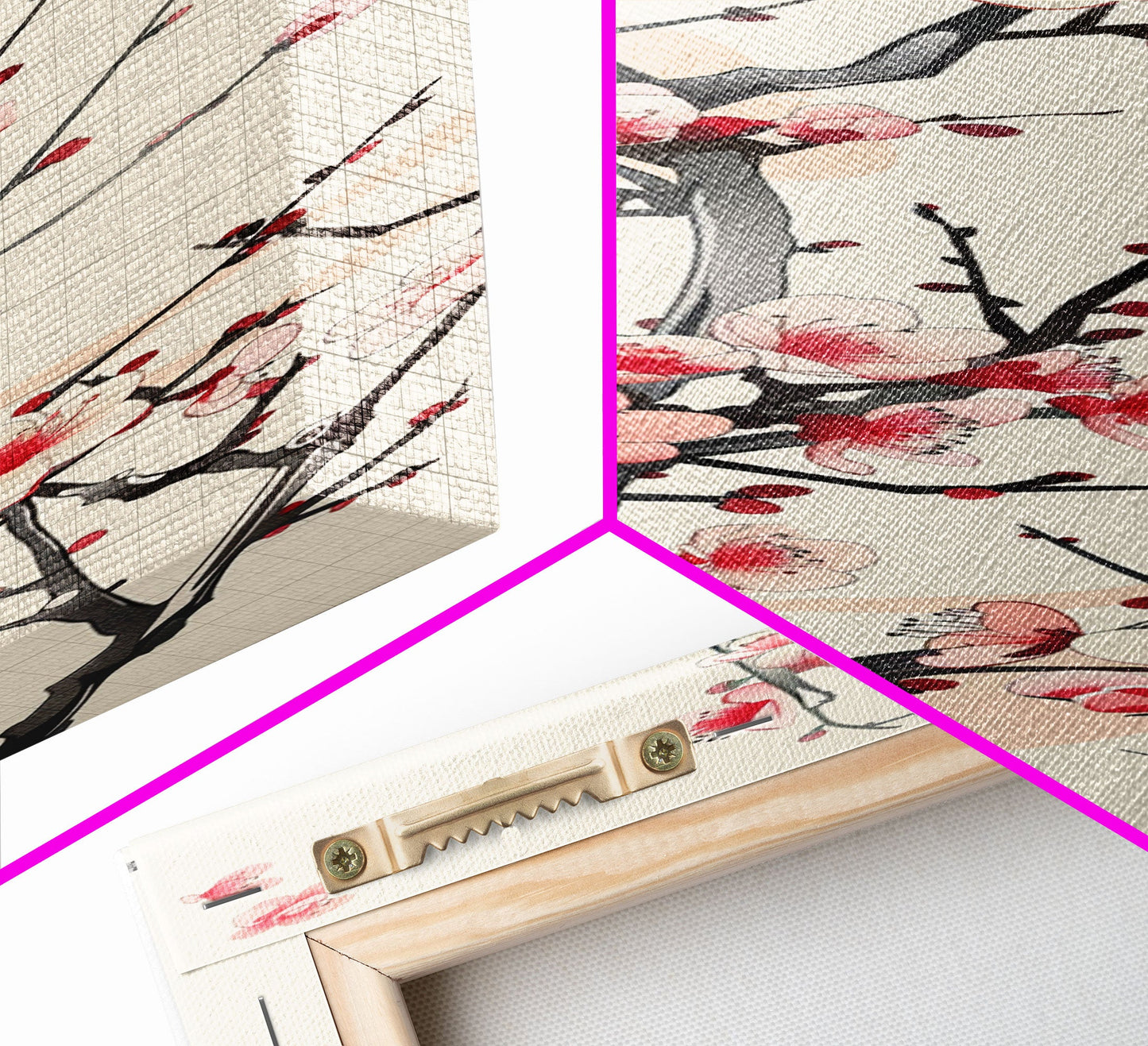 Delicate Plum Blossoms Skinny Art Tall Art Japanese Ukiyo-e Inspired Botanical Framed Canvas Print for Sophisticated Interiors