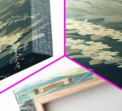 Delicate White Flowers and Full Moon in a Tranquil Night Setting - Skinny Art, Japanese Wall Decor, Framed Canvas Print, Ukiyo-e Style