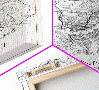 Cincinnati Street Map, Ohio Map, City Map Art, Minimalist Art, Wall Art, Canvas Print, Canvas Wall Art, Travel Wall Décor, Gift For Her