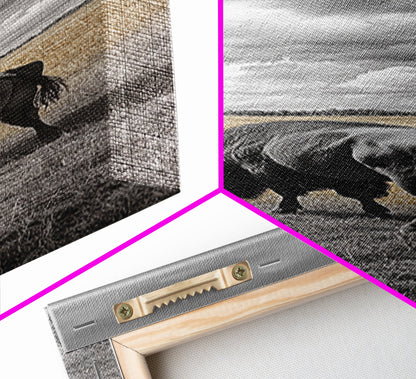 Leinwanddruck „Einsamer Bison auf der Weide“ (gerahmt) | Rustikale Wandkunst | Stimmungsvolle Kunst | Tiergemälde | Landhausdeko | Südwestliche Wandkunst | Geschenkidee