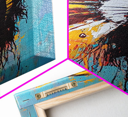 Bold Feather Headdress Canvas Print Afrocentric Wall Art Southwest Wall Art Colorful Portrait Painting Vertical Wall Art