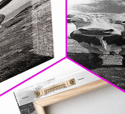 Texas Longhorn Art, Canvas Print, rustic decor, bull and bear art, cowboy western wall art, farmhouse decor, barn landscape oil painting