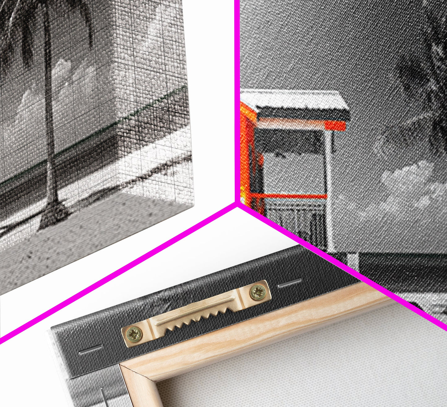 Bright Beach House Framed Canvas Print | Coastal Landscape Art | Nautical Wall Art | Coastal Decor | Extra Wide Art | Tropical Beach Art