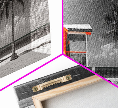 Bright Beach House Framed Canvas Print | Coastal Landscape Art | Nautical Wall Art | Coastal Decor | Extra Wide Art | Tropical Beach Art