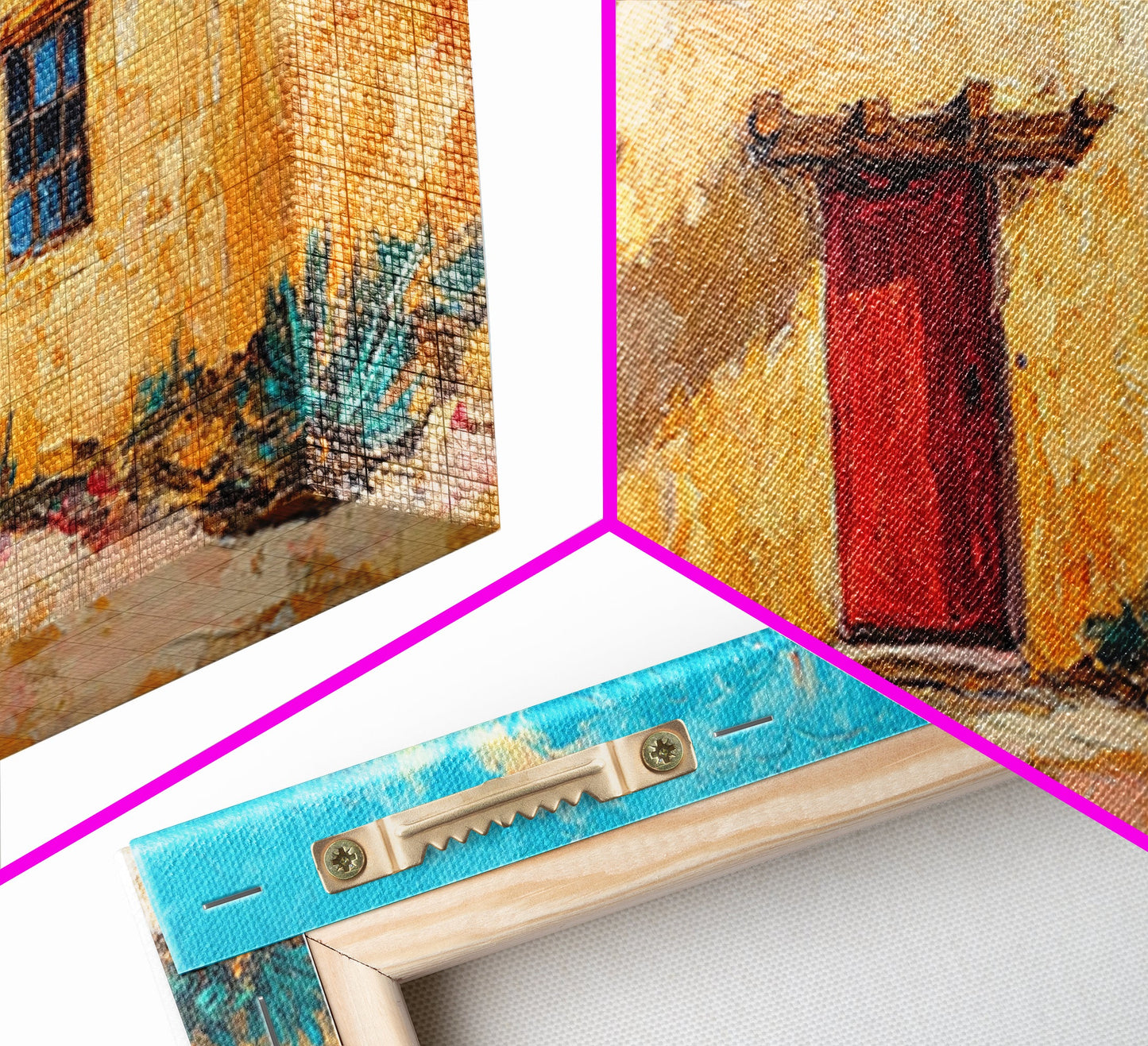 Pueblo Village, Moon Oil Painting, Southwest Wall Art, Rustic Landscape, Moody Art, Extra Wide Art, Desert Scene, Framed Canvas Print