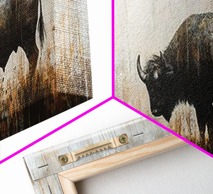 Bison Painting, Framed Canvas Print, Rustic Wall Art, Moody Art, Southwest Wall Art, Extra Wide Art, Farmhouse Art, Above Couch Art