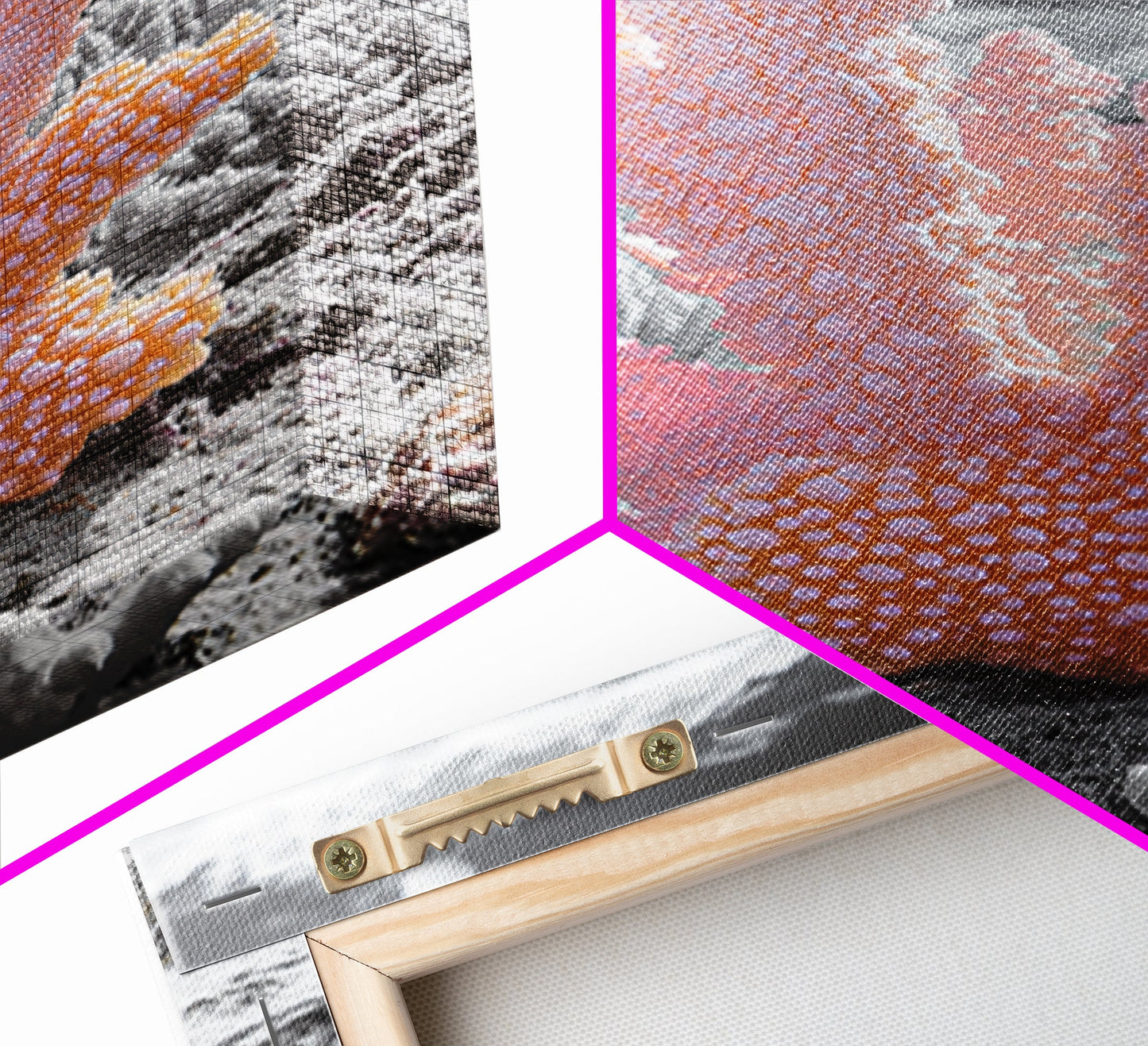 Ocean coral, coastal decor, nautical painting, framed canvas print, marine life art, whimsical ocean scene, tropical beach house wall art