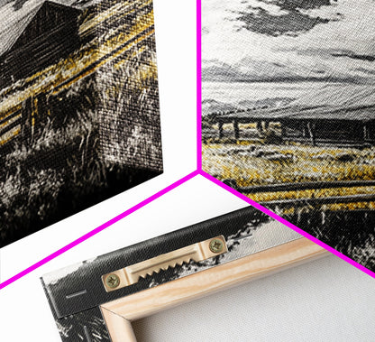 Rustic Barn, Farmhouse Art, Canvas Print, rustic wall art, barn landscape oil painting, smoky mountain art, wabi sabi wall art, vintage Christmas