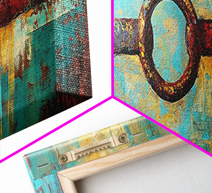 Abstract Metal Ring, geometric wall art, southwest wall art, rustic decor, moody art, tall narrow art, wabi sabi art, Framed Canvas Print