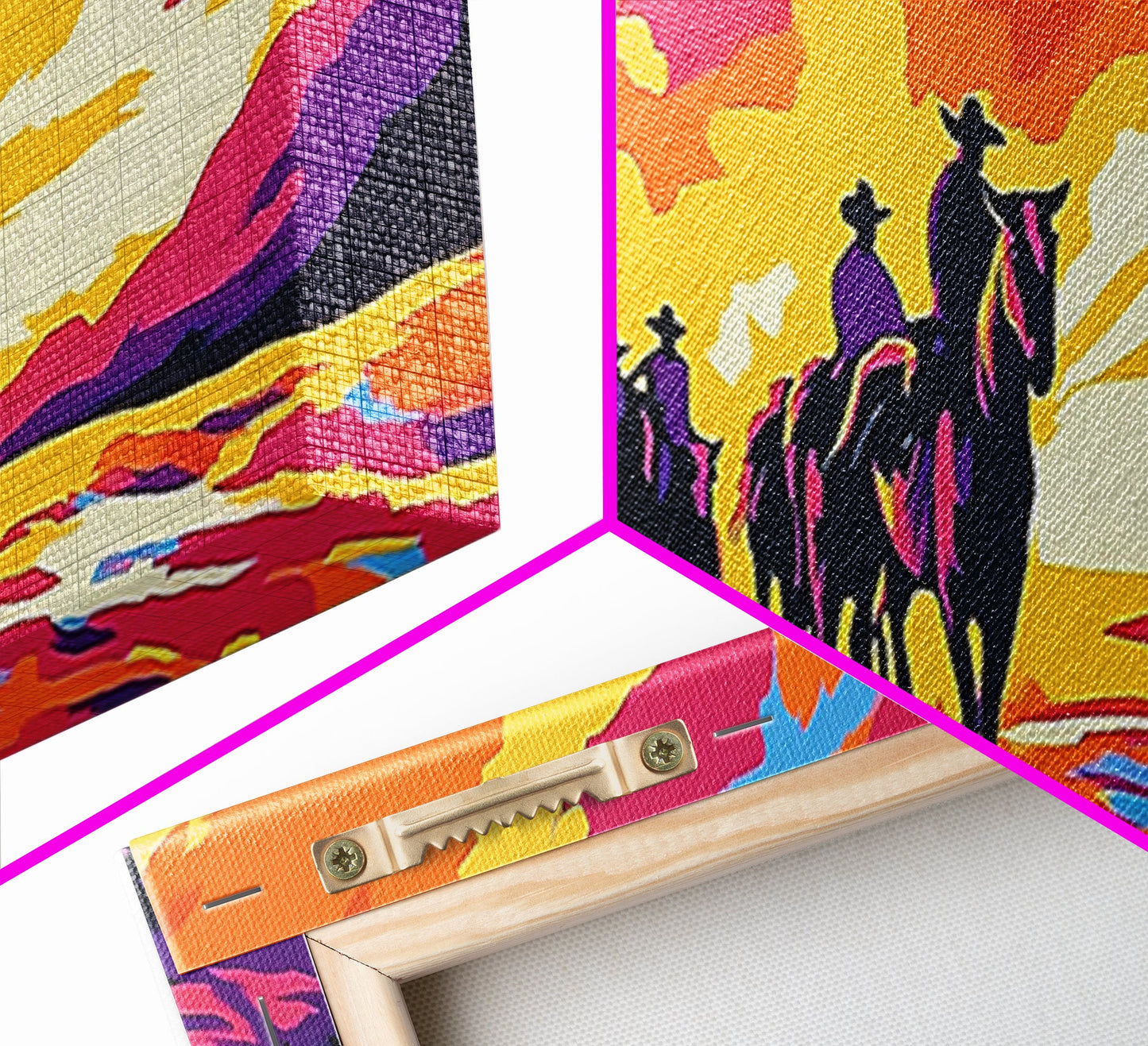 Cowboy Trail, sunset painting, southwest wall art, western decor, gift idea, extra wide art, panoramic painting, canvas print, rustic art