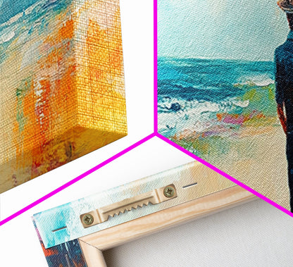 Küstenwanderer, Meeresgemälde, Seestück, Stranddeko, nautische Wandkunst, Panoramabild, Küstenlandschaftsmalerei, gerahmter Leinwanddruck