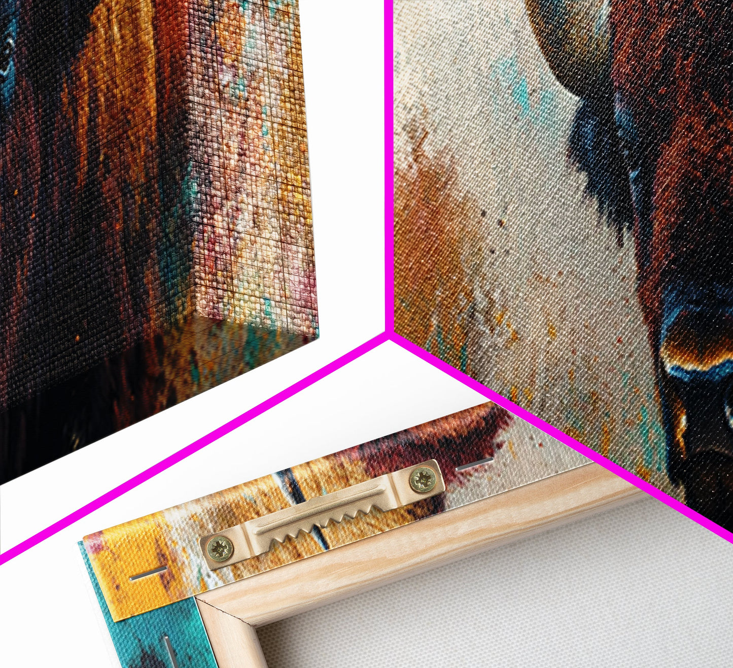 Bold bison painting, teal and orange art, rustic wall art, farmhouse decor, boho art, extra wide western painting, canvas print