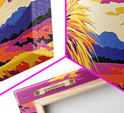 Kunst aus der Südwest-Wüste, Joshua-Tree-Kunst, Wandkunst in Pink und Orange, Sonnenuntergangsgemälde, abstrakte Kunst, gerahmter Leinwanddruck, extra breite Kunst