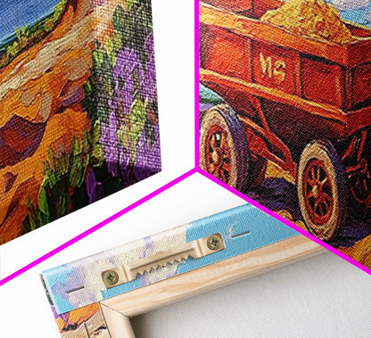 Rustikaler Karren, Bauernhauskunst, rustikale Wandkunst, Kunst für über dem Sofa, Wabi-Sabi-Kunst, Ölgemälde einer Scheunenlandschaft, gerahmter Leinwanddruck, Geschenkidee