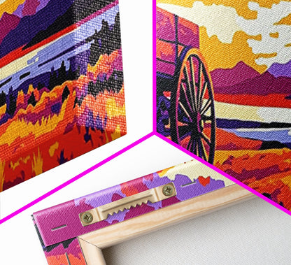 Seaside Wagon, nautical painting, coastal wall art, rustic beach decor, farmhouse art, extra wide panoramic art, framed canvas print