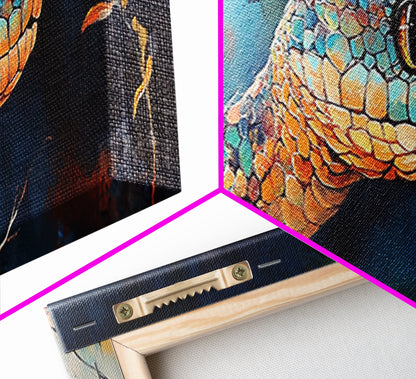 Vibrant Snake Painting, reptile wall art, wildlife decor, moody art, sacred geometry wall art, framed canvas print, extra wide art