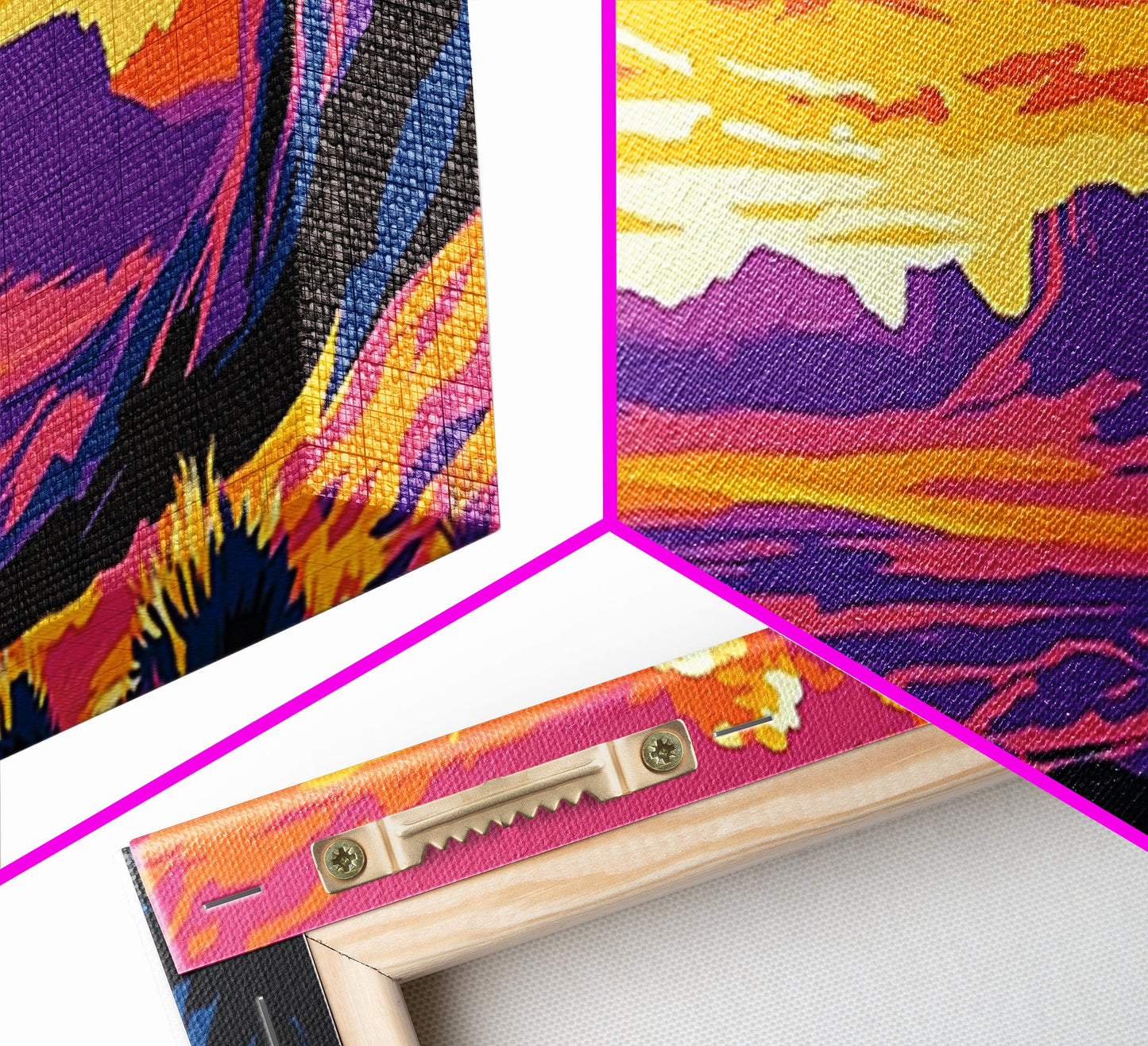 Southwest Sunset, Joshua tree art, desert landscape, southwest wall art, pink orange wall art, bold colors, framed canvas print