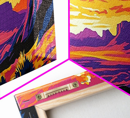 Southwest Sunset, Joshua tree art, desert landscape, southwest wall art, pink orange wall art, bold colors, framed canvas print