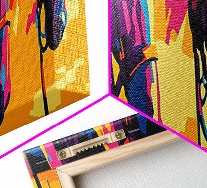 Colorful Horses, horse wall art, pink orange wall art, extra wide art, southwestern art, blotter art, Canvas Print, geometric wall art