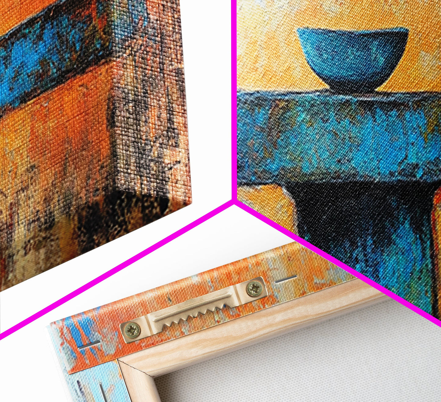 Blaue Schale, minimalistische Kunst, Wabi-Sabi-Kunst, extra breites Kunstwerk, gerahmter Leinwanddruck, salbeigrünes Wandbild, horizontales Wandbild, Therapiekunst