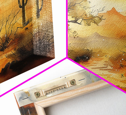 Desert Landscape Watercolor Painting, Wood Framed Canvas Print, Utah Desert Painting, Metal Print, Farmhouse Decor