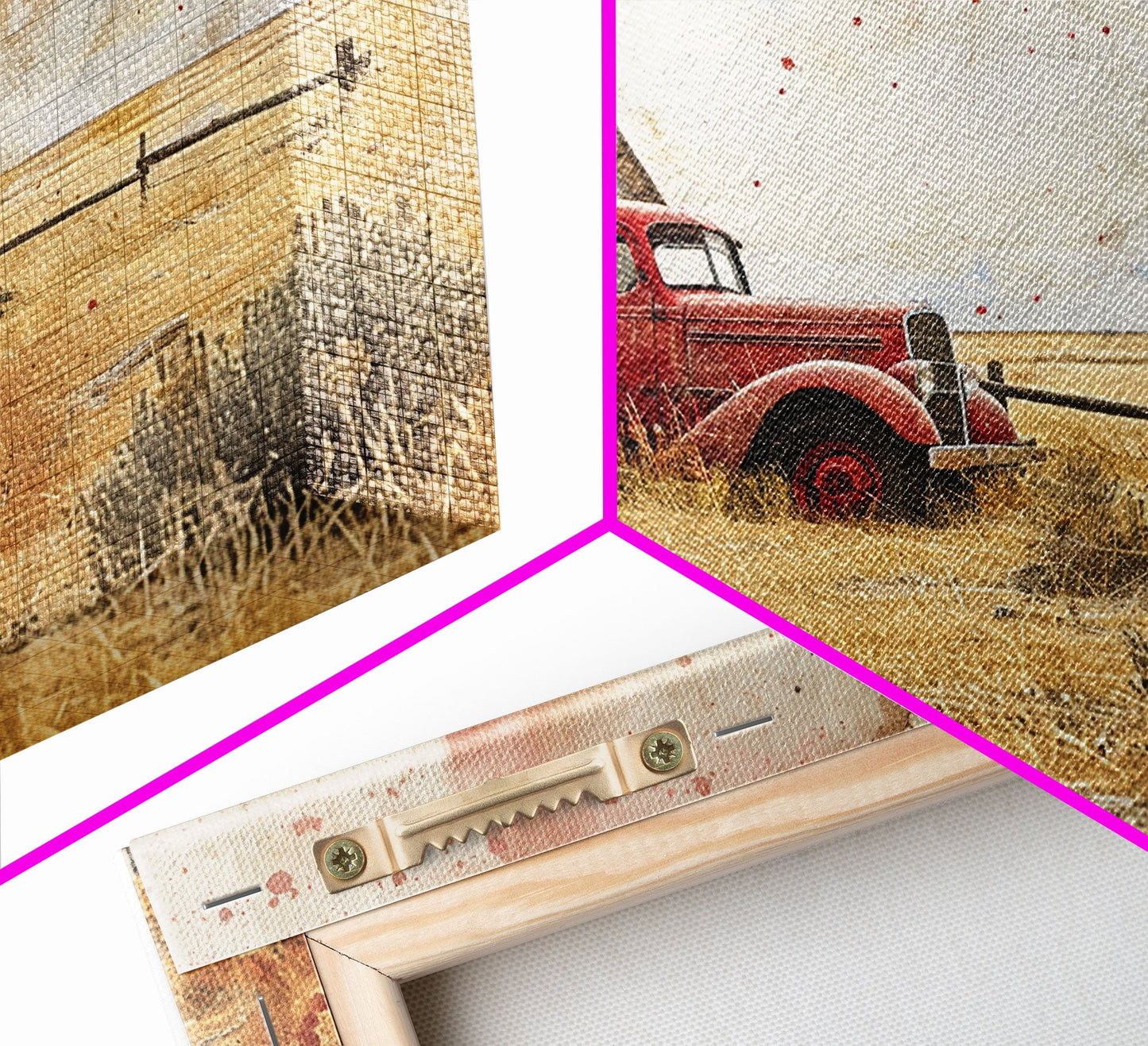 Rusty Old Truck On The Farm Framed Canvas Print, Primitive Home Decor, Art, Kitchen Decor, Living Room Decor