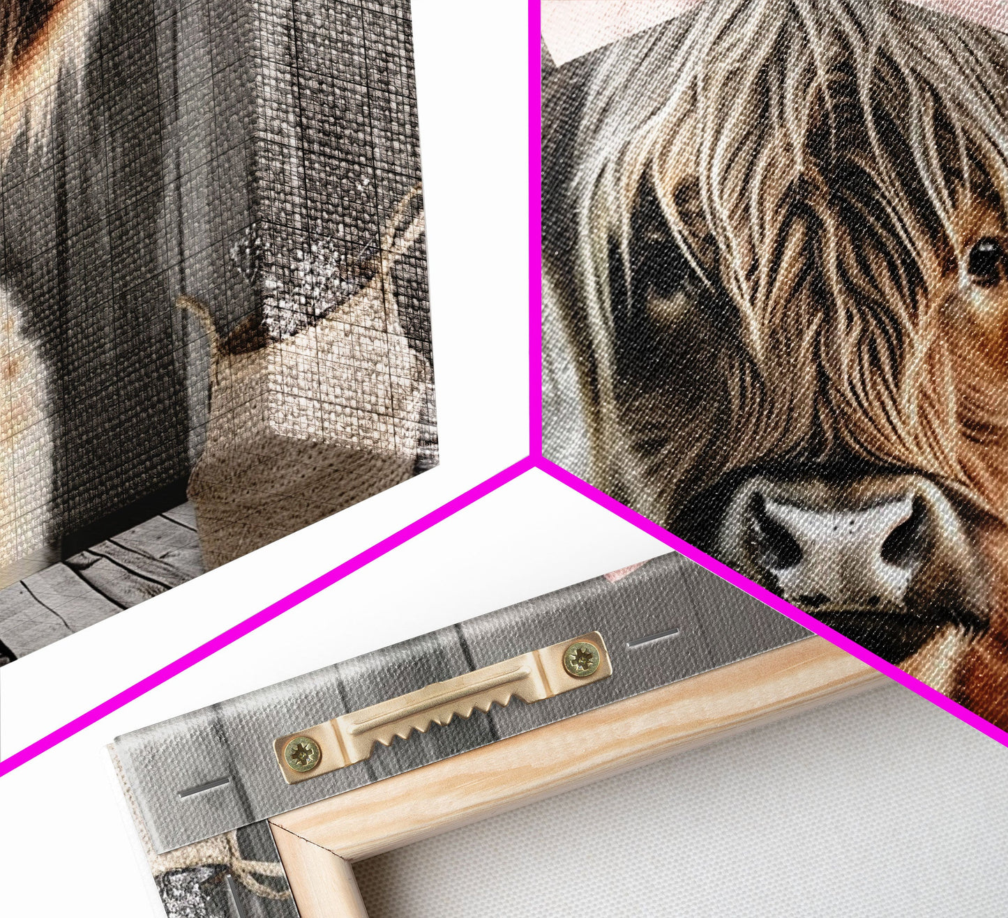 Framed Wall Art Texas Cattle, Wood Framed Canvas Print, Farmhouse Decor, Minimalist Rustic Farmhouse Painting, Cute Nursery Wall Art