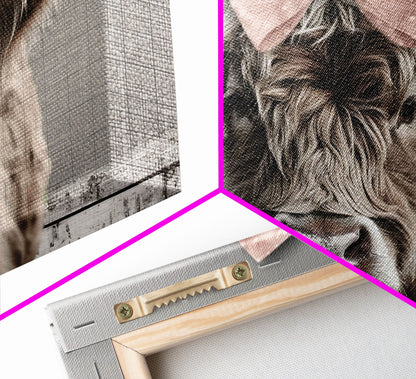 Framed Canvas Print, Cute Highland Cow Wearing A Pink Bowtie, Framed Wall Decor, Rustic Minimalist Farmhouse Decor, Western Art