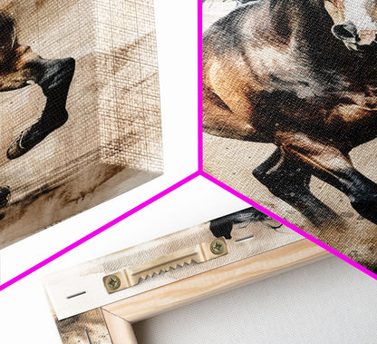 Galoppierendes Pferd in Bewegung – Gerahmter Leinwanddruck, Lebendige Wohnzimmerkunst, Farbtupfer fürs Schlafzimmer, Reitkunst, Wandbild