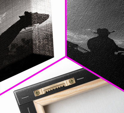 Two Cowboys Riding at Sunset in a Serene Black and White Western Landscape for Wall Art, Canvas Prints, Home Decor, Living Room Art