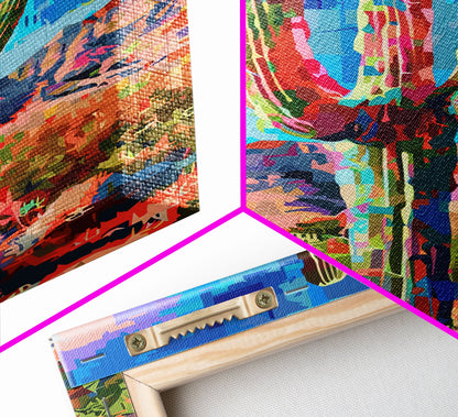 Majestic Saguaro Cactus in Colorful Desert Landscape - Framed Canvas Print, Vibrant Southwest Decor, Living Room Art, Cactus Wall Art