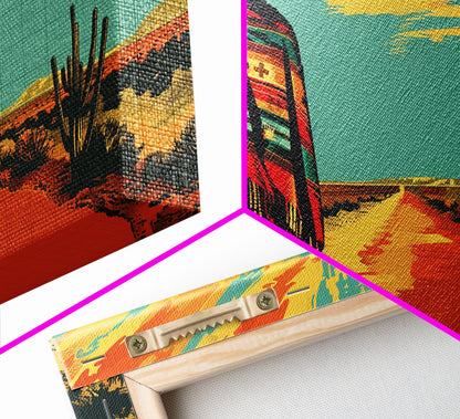 Lone Cowboy with Cactus in Desert, Perfect Living Room Art, Framed Canvas Print, Rustic Home Decoration, Boho Wall Art