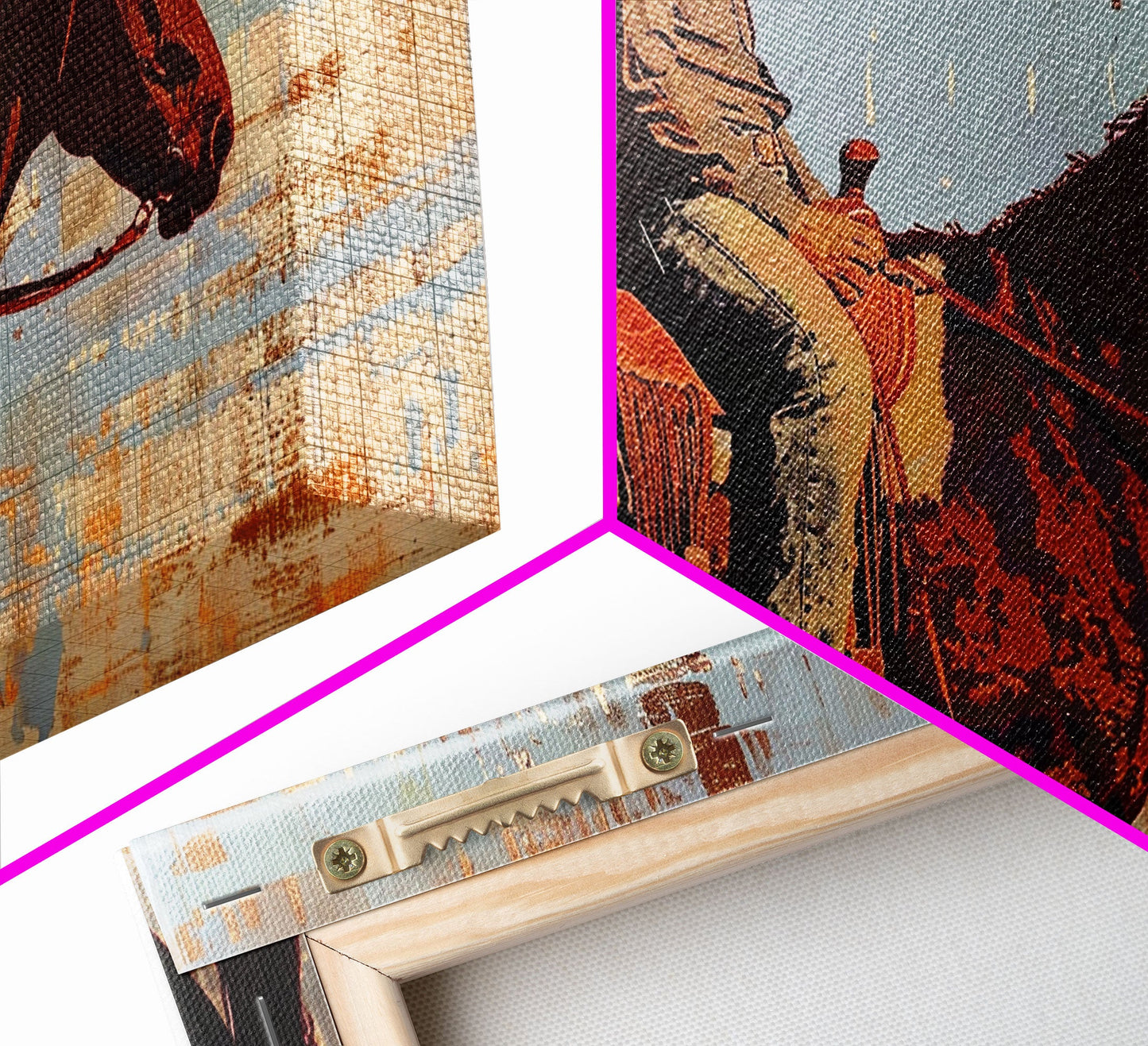 Cowboy on Horse with Rustic Background, Stunning Wall Art, Framed Canvas Print, Boho Bedroom Decor, Western Home Decoration