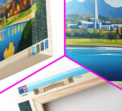 Canberra, Australia Panoramic Travel Poster Canvas Print, Canberra, Australia Painting, Australia Art, Canberra Travel Art, Guest Room Painting
