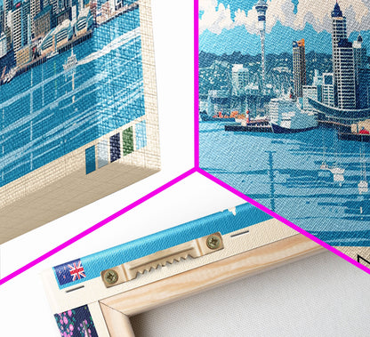 Panorama-Leinwanddruck Auckland, Neuseeland, Gemälde Auckland, Neuseeland, Kunst aus Neuseeland, Reiseposter Auckland, Reisekunst, Urlaubsgeschenk