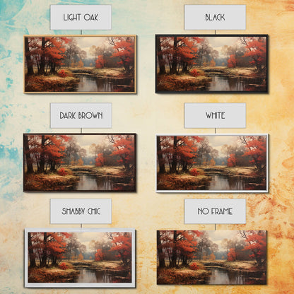 Fall Decor Framed Canvas Print | Trees With Falling Leaves | Fall Wedding Decor | Fall Home Decor | Fall Wall Decor | Rustic Fall Decor